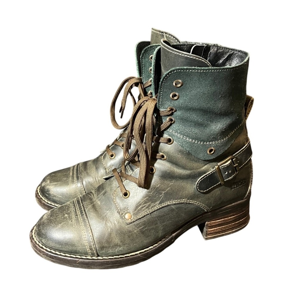 Taos Crave Boots Womens Size 40 US 9-9.5 Green Teal Leather Side Zip Combat D